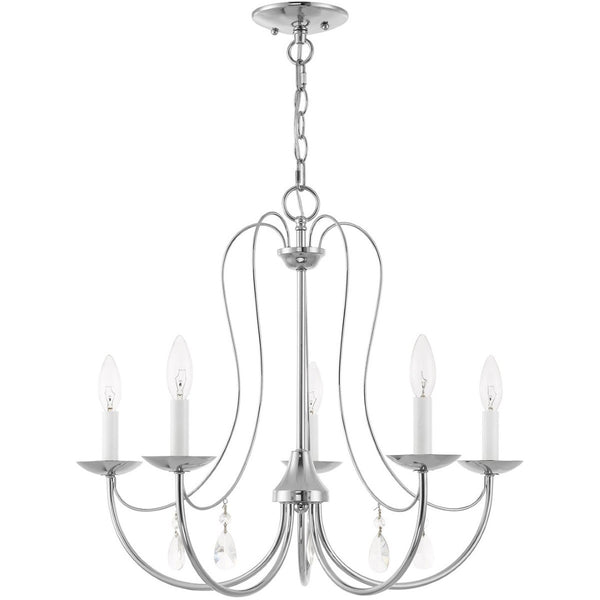 HomeRoots Five Light Dimmable Chandelier with Cylinder Shades - Modern Steel Design for Versatile Lighting 687217