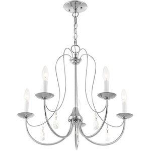HomeRoots Five Light Dimmable Chandelier with Cylinder Shades - Modern Steel Design for Versatile Lighting 687217