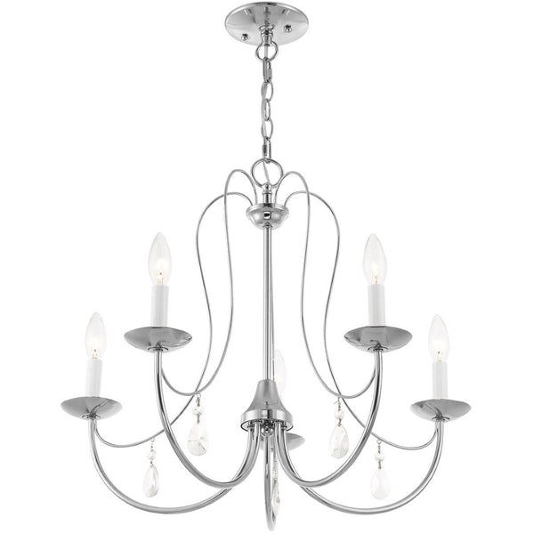 HomeRoots Five Light Dimmable Chandelier with Cylinder Shades - Modern Steel Design for Versatile Lighting 687217