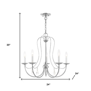 HomeRoots Five Light Dimmable Chandelier with Cylinder Shades - Modern Steel Design for Versatile Lighting 687217