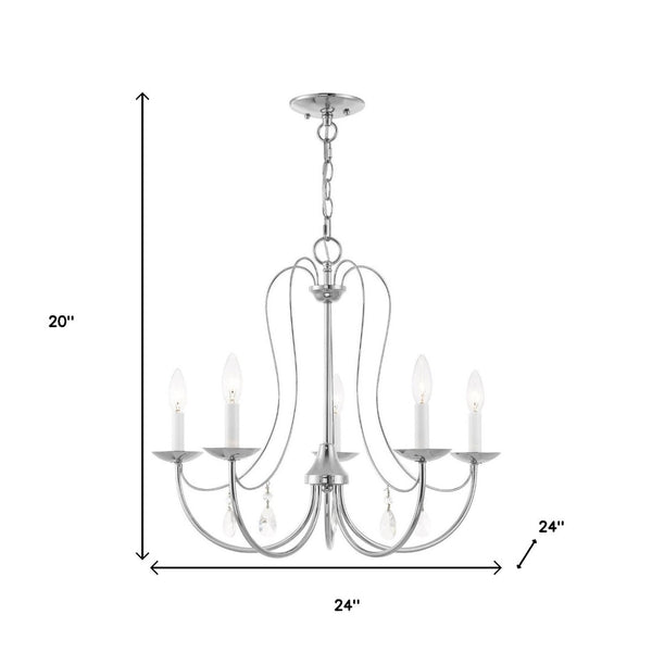 HomeRoots Five Light Dimmable Chandelier with Cylinder Shades - Modern Steel Design for Versatile Lighting 687217