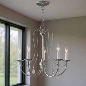 HomeRoots Five Light Dimmable Chandelier with Cylinder Shades - Modern Steel Design for Versatile Lighting 687217