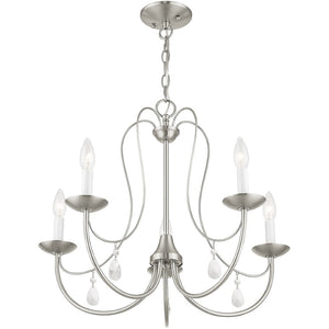 HomeRoots Five Light Dimmable Chandelier - Modern Cylindrical Shades for Stylish Home Lighting & Ambiance 687218
