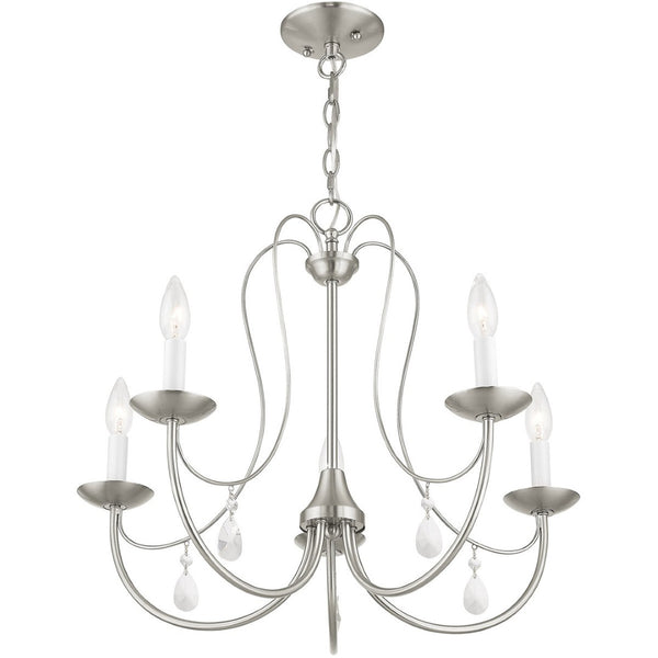 HomeRoots Five Light Dimmable Chandelier - Modern Cylindrical Shades for Stylish Home Lighting & Ambiance 687218