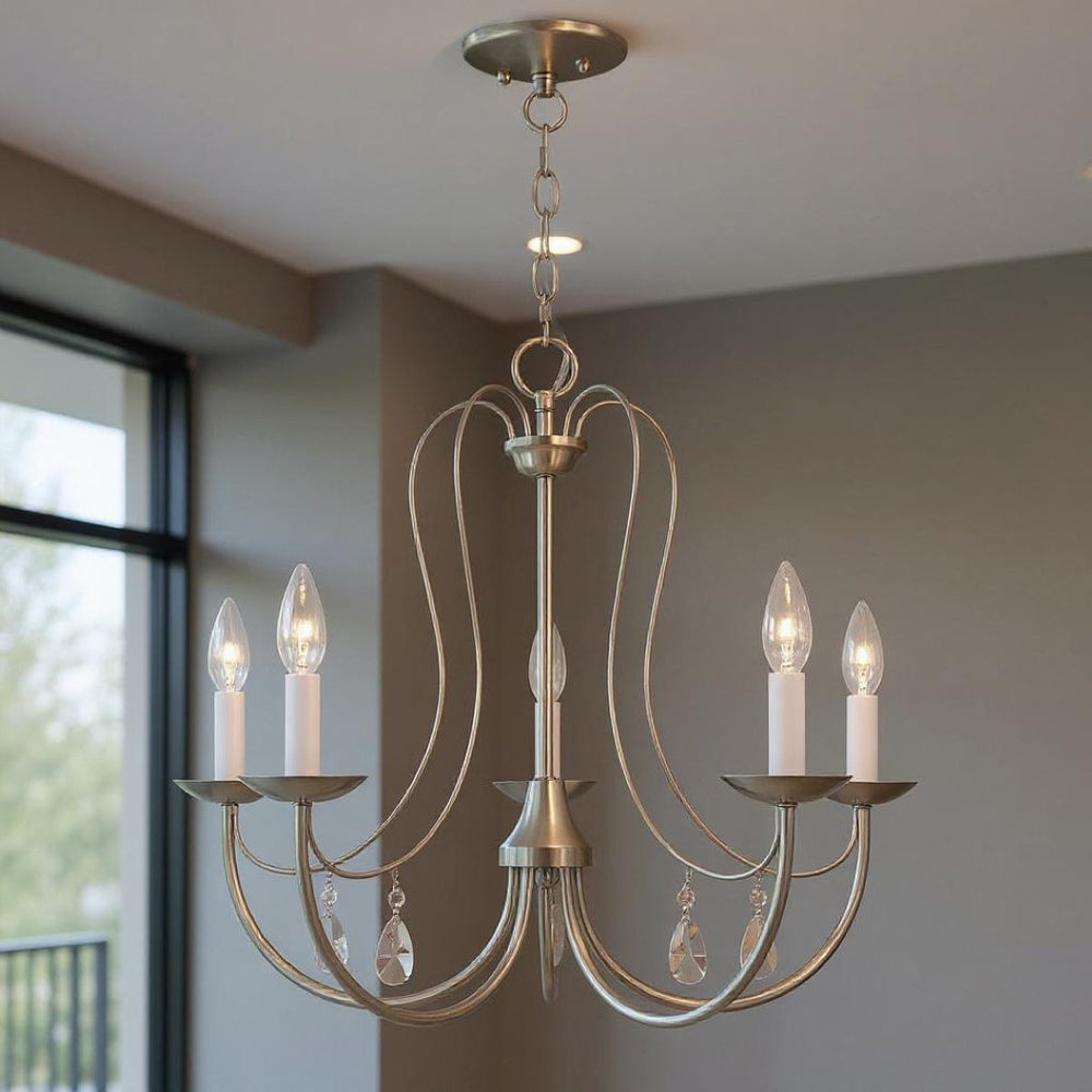 HomeRoots Five Light Dimmable Chandelier - Modern Cylindrical Shades for Stylish Home Lighting & Ambiance 687218