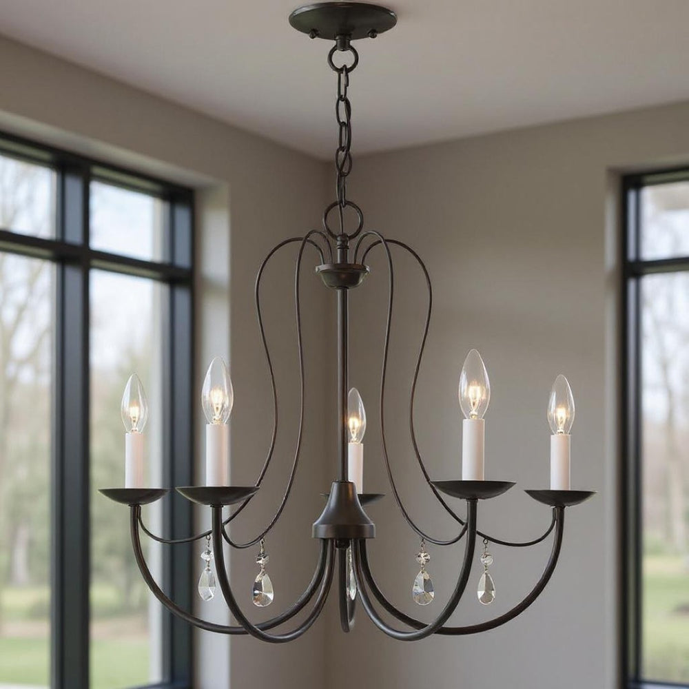 HomeRoots Five Light Dimmable Chandelier – Modern Cylinder Shades, Stylish Ambiance for Any Room Décor 687219