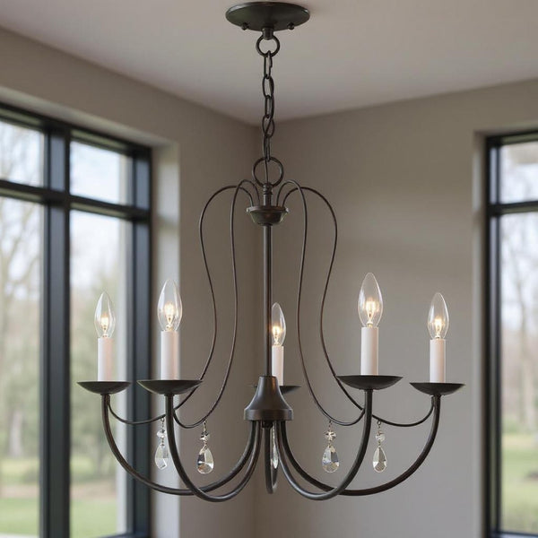 HomeRoots Five Light Dimmable Chandelier – Modern Cylinder Shades, Stylish Ambiance for Any Room Décor 687219