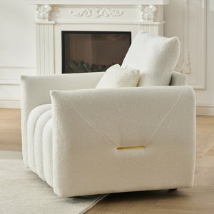 English Elm 35 Inch Teddy Velvet Lounge Chair Sculptural Cloud Seat for Modern Apartment Living Off White W2564P457792