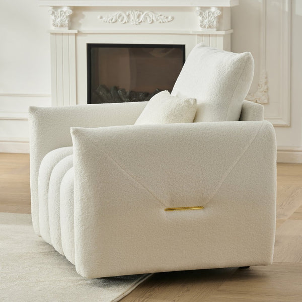 English Elm 35 Inch Teddy Velvet Lounge Chair Sculptural Cloud Seat for Modern Apartment Living Off White W2564P457792