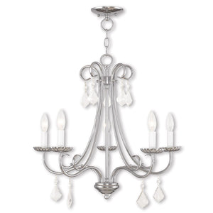 HomeRoots Silver Five-Light Dimmable Chandelier with Clear Accents – Modern Metal Design for Any Space 687227