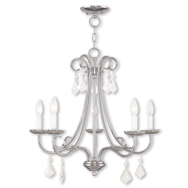 HomeRoots Silver Five-Light Dimmable Chandelier with Clear Accents – Modern Metal Design for Any Space 687227