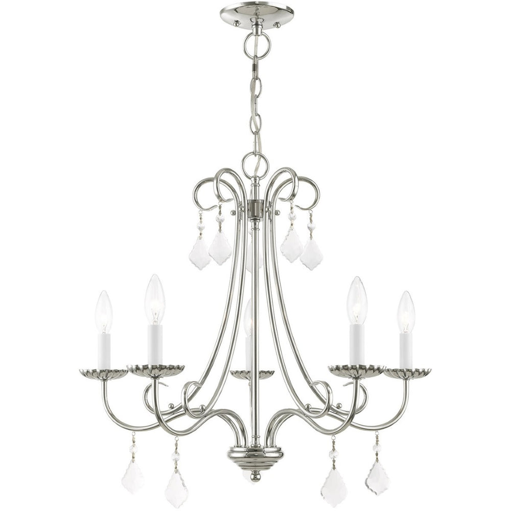 HomeRoots Silver Five-Light Dimmable Chandelier with Clear Accents – Modern Metal Design for Any Space 687227