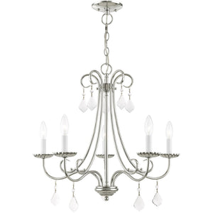HomeRoots Silver Five-Light Dimmable Chandelier with Clear Accents – Modern Metal Design for Any Space 687227