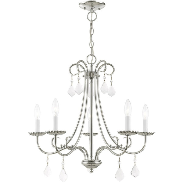 HomeRoots Silver Five-Light Dimmable Chandelier with Clear Accents – Modern Metal Design for Any Space 687227