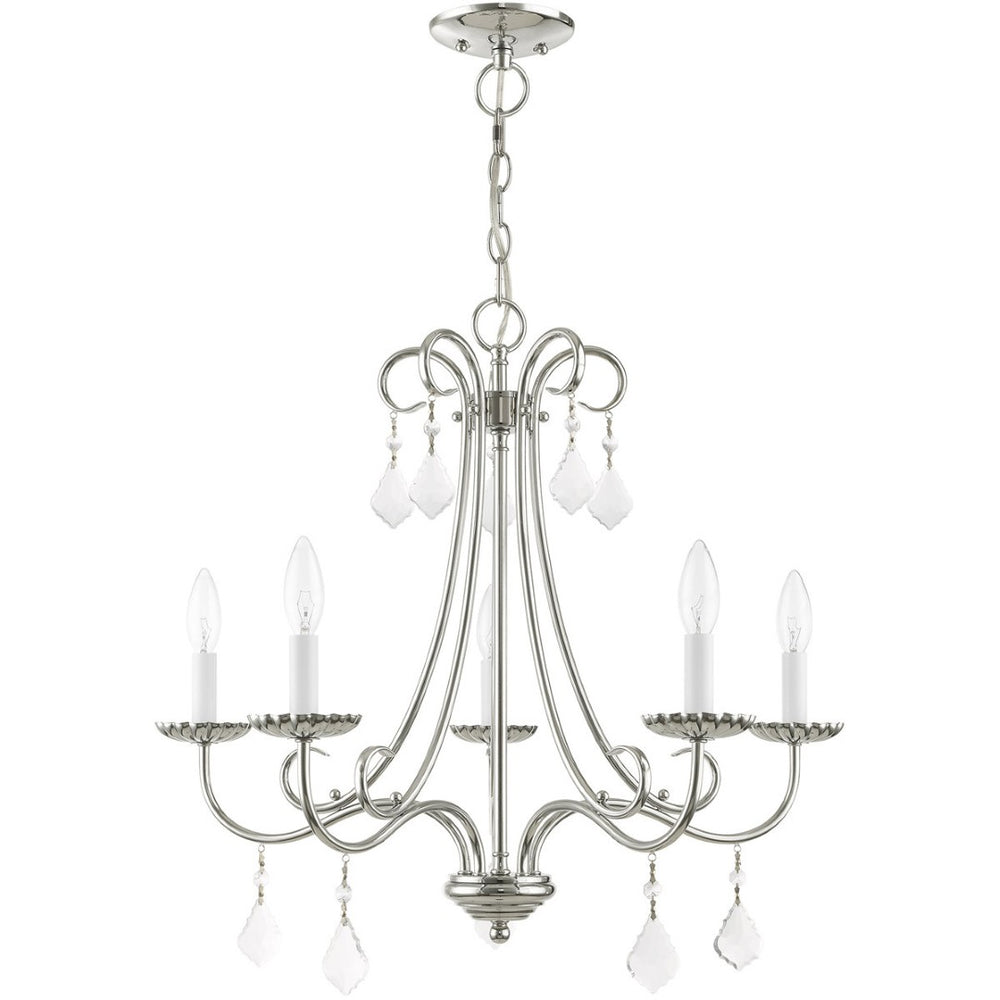 HomeRoots Silver Five-Light Dimmable Chandelier with Clear Accents – Modern Metal Design for Any Space 687227