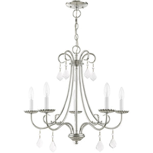 HomeRoots Silver Five-Light Dimmable Chandelier with Clear Accents – Modern Metal Design for Any Space 687227