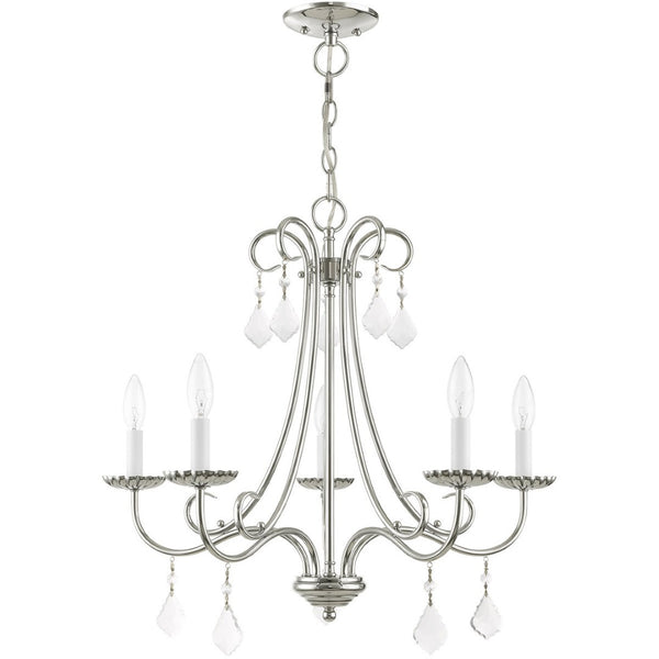 HomeRoots Silver Five-Light Dimmable Chandelier with Clear Accents – Modern Metal Design for Any Space 687227