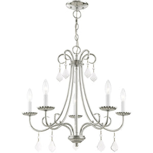 HomeRoots Silver Five-Light Dimmable Chandelier with Clear Accents – Modern Metal Design for Any Space 687227