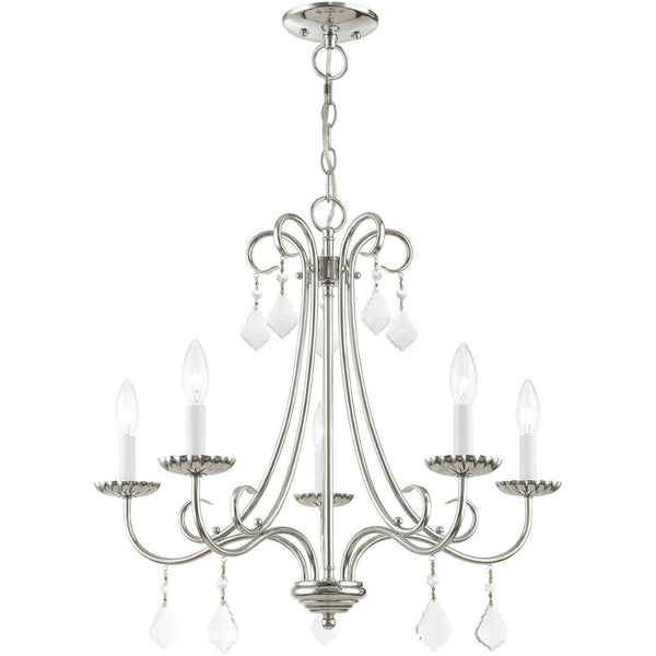 HomeRoots Silver Five-Light Dimmable Chandelier with Clear Accents – Modern Metal Design for Any Space 687227
