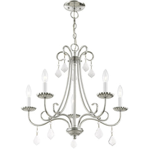 HomeRoots Silver Five-Light Dimmable Chandelier with Clear Accents – Modern Metal Design for Any Space 687227