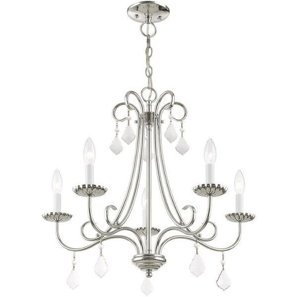 HomeRoots Silver Five-Light Dimmable Chandelier with Clear Accents – Modern Metal Design for Any Space 687227