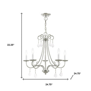 HomeRoots Silver Five-Light Dimmable Chandelier with Clear Accents – Modern Metal Design for Any Space 687227