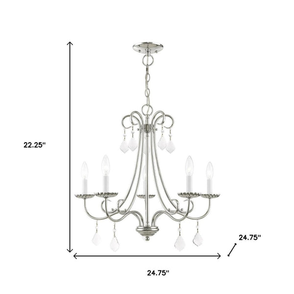 HomeRoots Silver Five-Light Dimmable Chandelier with Clear Accents – Modern Metal Design for Any Space 687227