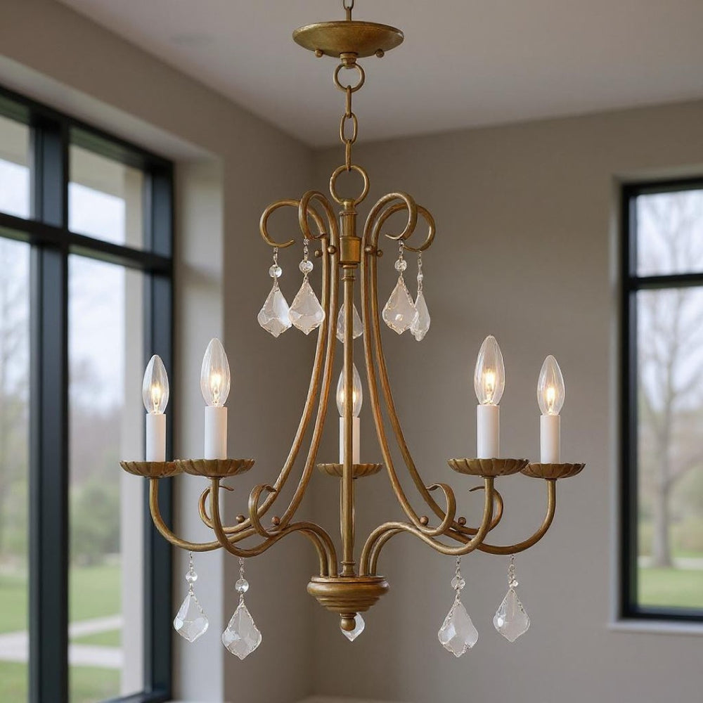 HomeRoots Five Light Dimmable Chandelier with Modern Cylinder Shades for Stylish Home Illumination & Ambiance 687228
