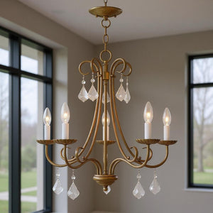 HomeRoots Five Light Dimmable Chandelier with Modern Cylinder Shades for Stylish Home Illumination & Ambiance 687228