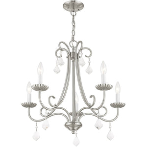 HomeRoots Five Light Dimmable Chandelier - Modern Cylinder Shades for Stylish Ambiance in Any Room 687229