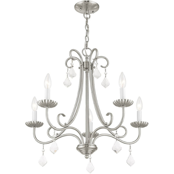HomeRoots Five Light Dimmable Chandelier - Modern Cylinder Shades for Stylish Ambiance in Any Room 687229