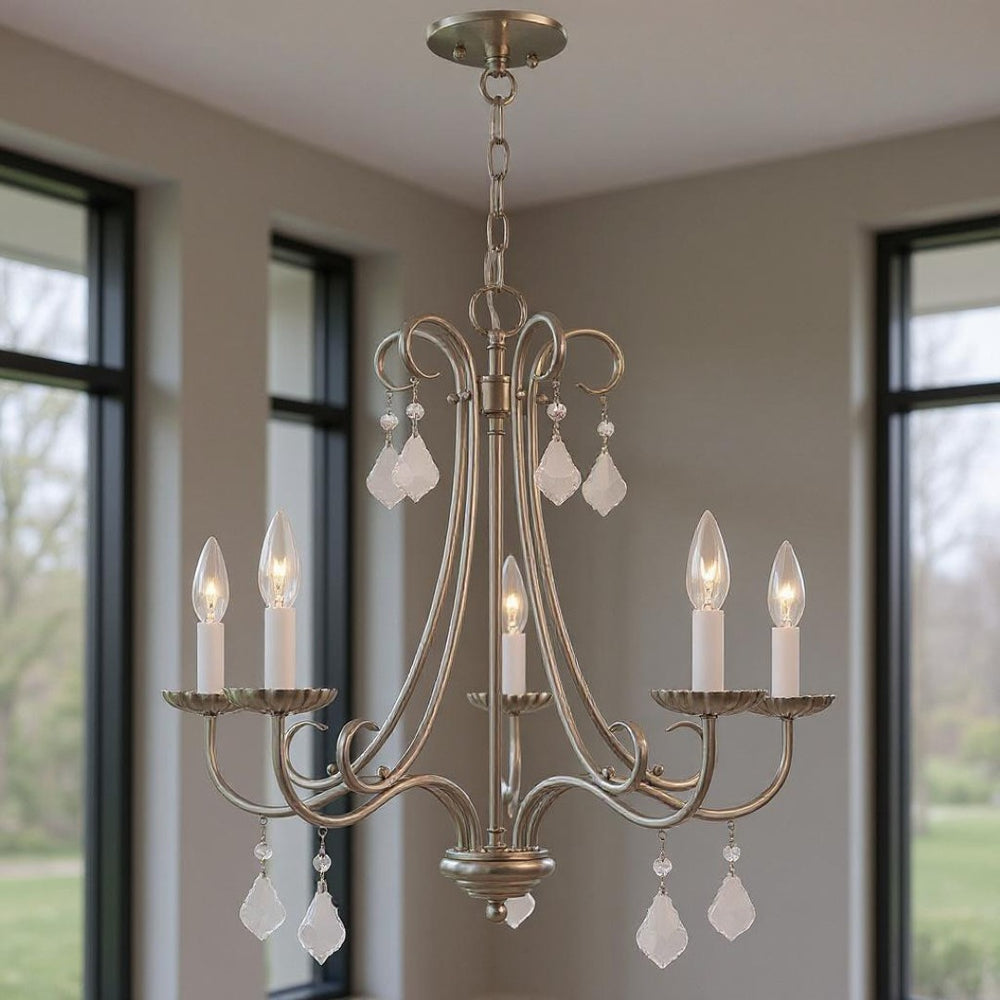 HomeRoots Five Light Dimmable Chandelier - Modern Cylinder Shades for Stylish Ambiance in Any Room 687229