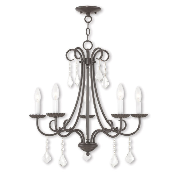 HomeRoots Five Light Dimmable Chandelier - Modern Cylinder Shades, Sleek Design for Dining & Entryway Spaces 687230