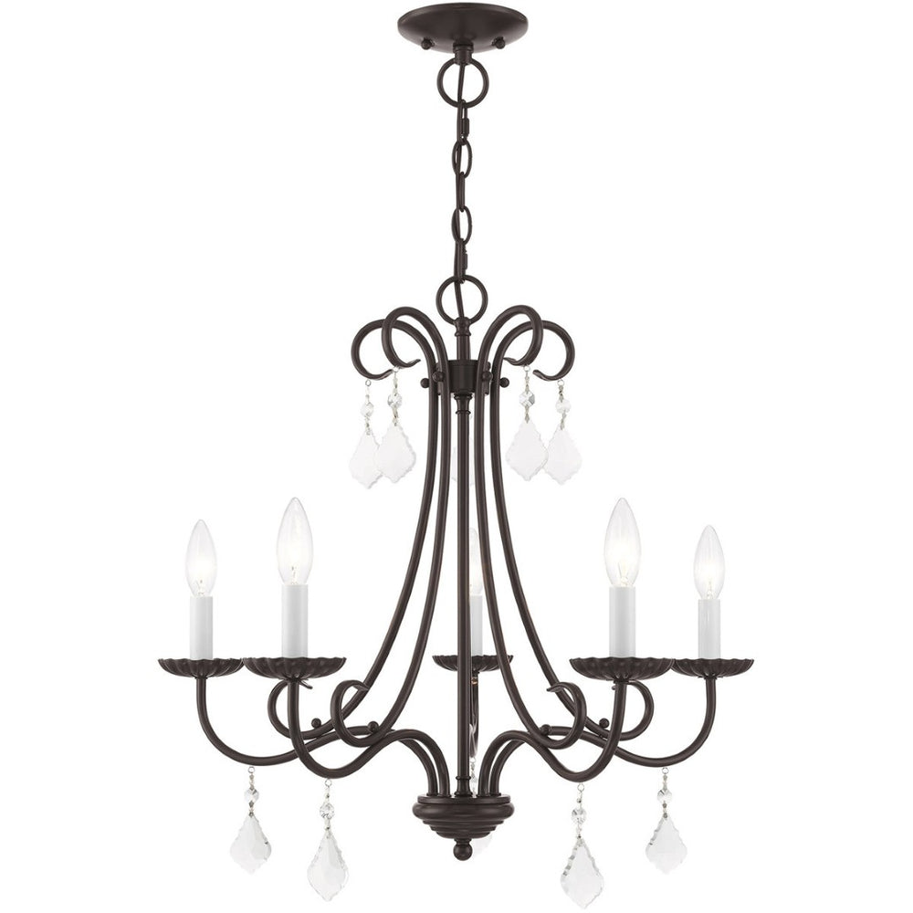 HomeRoots Five Light Dimmable Chandelier - Modern Cylinder Shades, Sleek Design for Dining & Entryway Spaces 687230