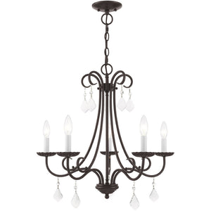 HomeRoots Five Light Dimmable Chandelier - Modern Cylinder Shades, Sleek Design for Dining & Entryway Spaces 687230