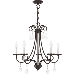 HomeRoots Five Light Dimmable Chandelier - Modern Cylinder Shades, Sleek Design for Dining & Entryway Spaces 687230