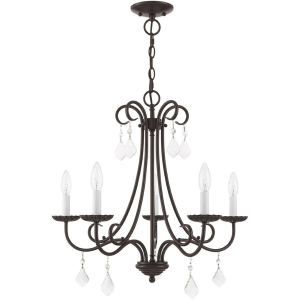 HomeRoots Five Light Dimmable Chandelier - Modern Cylinder Shades, Sleek Design for Dining & Entryway Spaces 687230