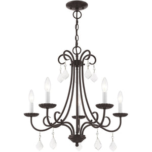 HomeRoots Five Light Dimmable Chandelier - Modern Cylinder Shades, Sleek Design for Dining & Entryway Spaces 687230