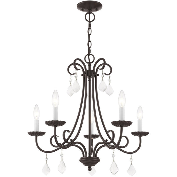 HomeRoots Five Light Dimmable Chandelier - Modern Cylinder Shades, Sleek Design for Dining & Entryway Spaces 687230