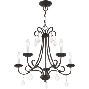 HomeRoots Five Light Dimmable Chandelier - Modern Cylinder Shades, Sleek Design for Dining & Entryway Spaces 687230