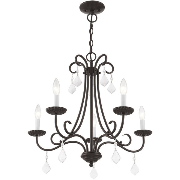 HomeRoots Five Light Dimmable Chandelier - Modern Cylinder Shades, Sleek Design for Dining & Entryway Spaces 687230