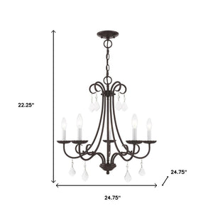 HomeRoots Five Light Dimmable Chandelier - Modern Cylinder Shades, Sleek Design for Dining & Entryway Spaces 687230