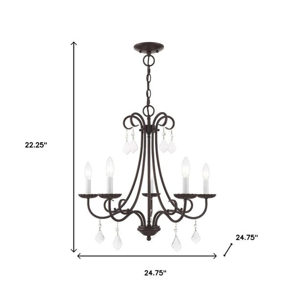 HomeRoots Five Light Dimmable Chandelier - Modern Cylinder Shades, Sleek Design for Dining & Entryway Spaces 687230