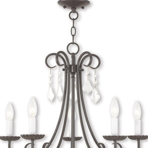 HomeRoots Five Light Dimmable Chandelier - Modern Cylinder Shades, Sleek Design for Dining & Entryway Spaces 687230