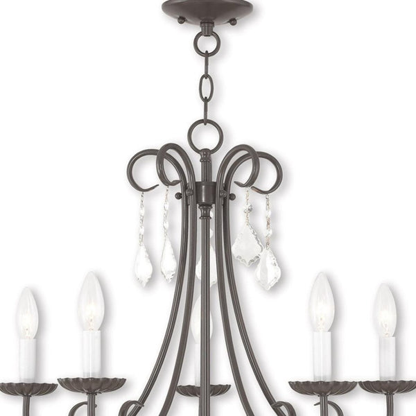 HomeRoots Five Light Dimmable Chandelier - Modern Cylinder Shades, Sleek Design for Dining & Entryway Spaces 687230