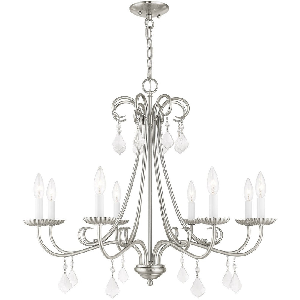 HomeRoots Eight Light Dimmable Chandelier with Sleek Cylindrical Shades for Modern Living Spaces and Ambiance 687231