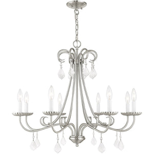 HomeRoots Eight Light Dimmable Chandelier with Sleek Cylindrical Shades for Modern Living Spaces and Ambiance 687231