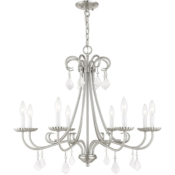 HomeRoots Eight Light Dimmable Chandelier with Sleek Cylindrical Shades for Modern Living Spaces and Ambiance 687231