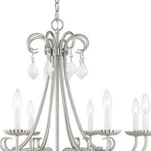 HomeRoots Eight Light Dimmable Chandelier with Sleek Cylindrical Shades for Modern Living Spaces and Ambiance 687231