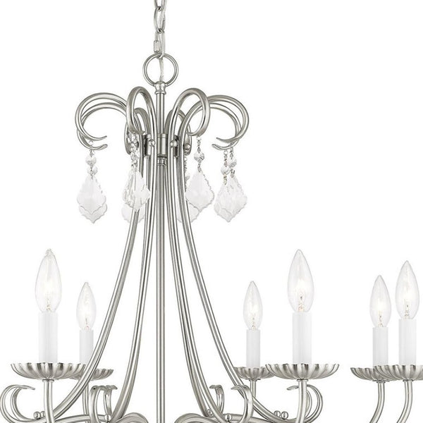 HomeRoots Eight Light Dimmable Chandelier with Sleek Cylindrical Shades for Modern Living Spaces and Ambiance 687231